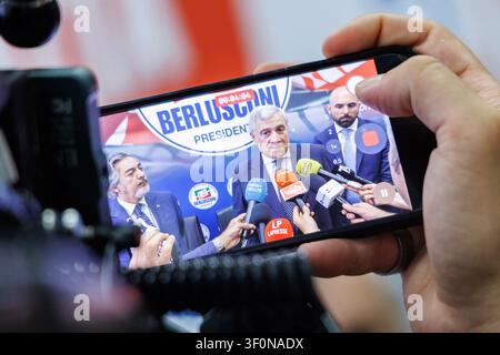 Roma, Italia. 09 luglio 2026. Il segretario di Forza Italia Antonio Tajani durante la presentazione della campagna per le adesioni 2026, Roma, Giovedì 9 Luglio 2026 (Foto Roberto Monaldo/LaPresse) Segretario del partito Forza Italia Antonio Tajani durante la presentazione della campagna di adesione 2026, Roma, Giovedì 9 Luglio 2026 (Foto di Roberto Monaldo/LaPresse) Credit: LaPresse/Alamy Live News Foto Stock
