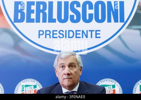 Roma, Italia. 09 luglio 2026. Il segretario di Forza Italia Antonio Tajani durante la presentazione della campagna per le adesioni 2026, Roma, Giovedì 9 Luglio 2026 (Foto Roberto Monaldo/LaPresse) Segretario del partito Forza Italia Antonio Tajani durante la presentazione della campagna di adesioni 2026, Roma, Giovedì 9 Luglio 2026 (Foto di Roberto Monaldo/LaPresse) Credit: LaPresse/Alamy Live News Foto Stock