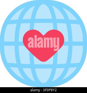 Icona cuore globo, Mondo, Terra, Amore, Internazionale, Globale Illustrazione Vettoriale