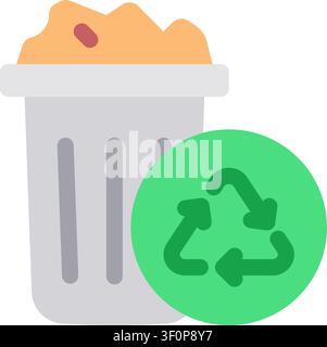 Icona del bidone del compost, Compostaggio, Gestione dei rifiuti, Riciclaggio Illustrazione Vettoriale