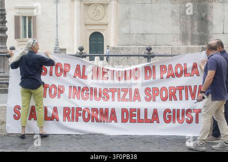 Roma, Italia. 09 luglio 2026. Protesta delle associazioni per la giustizia sportiva - Giovedì 9 Luglio 2026 - Roma-Italia -(foto di Cecilia Fabiano/ Credit: LaPresse/Alamy Live News Foto Stock