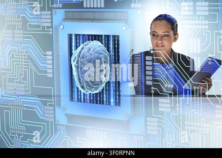 Cognitive concetto computive con la donna premendo i pulsanti Foto Stock