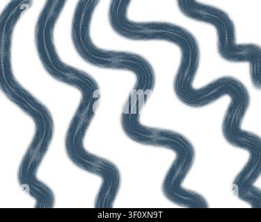 Sfondo astratto audace con linee ondulate fluide a forma di nastro in blu navy scuro, caratterizzato da una texture finemente rigata che ricorda le venature del legno. Foto Stock