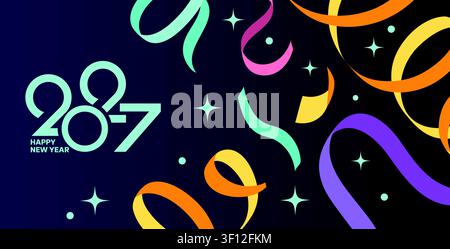 Sfondo per celebrazione di Buon Anno 2027 con stelle filanti colorate, coriandoli e nastri festosi illustrazione vettoriale. Design festivo adatto per Illustrazione Vettoriale