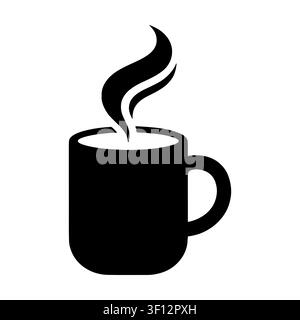Icona di tazza di caffè con illustrazione di silhouette di vapore caldo isolata su sfondo bianco. Illustrazione Vettoriale