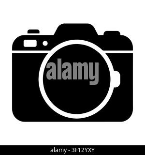 Icona della silhouette di una fotocamera isolata su sfondo bianco. Simbolo nero della fotografia e dell'attrezzatura DSLR. Illustrazione Vettoriale