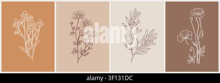 Set di illustrazioni botaniche morbide in stile vintage Illustrazione Vettoriale