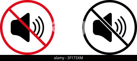 Set di icone per segnali di divieto di suono. Collezione di simboli di avvertimento e restrizione audio vietato. Avviso di stop e divieto. Illustrazione vettoriale isolata Illustrazione Vettoriale