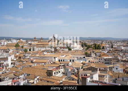 Veduta aerea del fitto paesaggio urbano di Córdoba, Spagna, tipici muri imbiancati e tetti di tegole in terracotta, Andalusia, Spagna. Foto Stock