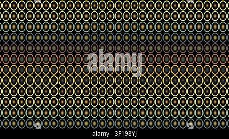 Il design presenta una serie di forme circolari disposte in file con colori e sfumature alternate. La composizione crea una trama e un effetto accattivante Foto Stock