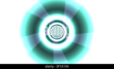 Un motivo luminoso circolare presenta sfumature morbide e anelli sottili. Il design utilizza tonalità di blu e bianco, creando un effetto visivo sorprendente. Perfec Foto Stock