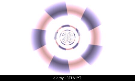 Un disegno a spirale ripetitivo presenta sfumature pastello morbide di rosa e viola. Il motivo circolare crea un senso di profondità e movimento nella composizione Foto Stock