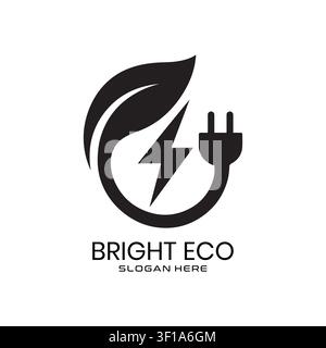 Logo Eco luminoso combina una foglia verde con un simbolo di spina elettrica, ideale per le energie sostenibili e le aziende ecologiche. Illustrazione Vettoriale