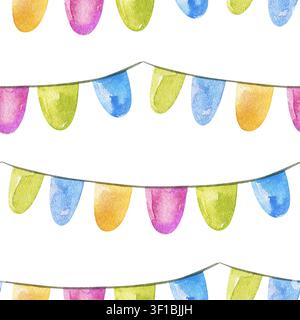 Dolce motivo a mano in acquerello senza cuciture con delicate ghirlande di festoni pastellati. Eccellente per la cancelleria per baby shower, matrimonio i Foto Stock