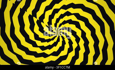 Il design presenta un motivo a spirale audace composto da forme nere e gialle alternate. Questa visiva accattivante crea un aspetto coinvolgente e dinamico suita Foto Stock