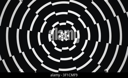 Questa immagine mostra uno schema a spirale in bianco e nero composto da forme concentriche. Il design crea un effetto visivo sorprendente adatto per sfondi Foto Stock