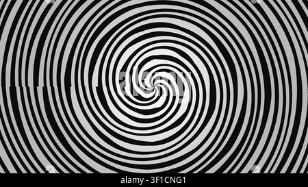 Un motivo a spirale bianco e nero su una superficie piana. Il design presenta strisce audaci che creano un'illusione di movimento. Foto Stock