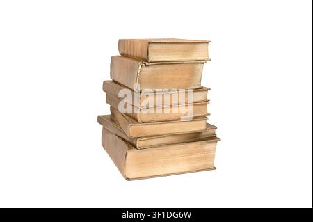 Prima piano di una pila di libri vintage dipinti in oro decorativi con spazio per copiare Foto Stock