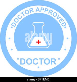 Badge di certificazione medica approvato dal medico con simbolo della croce rossa Illustrazione Vettoriale