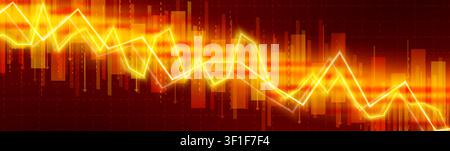Grafico del mercato finanziario azionario, grafico a candele al ribasso su sfondo nero. Illustrazione realistica vettoriale dello schema di visualizzazione dei dati di trading Forex, design di perdita economica, banner di analisi degli investimenti Illustrazione Vettoriale