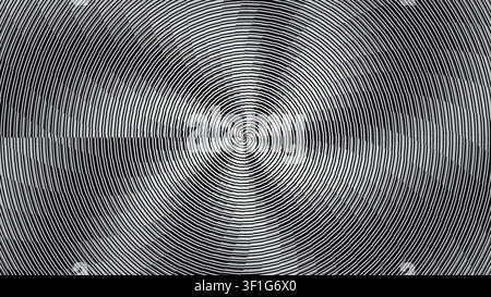 Le linee a spirale creano un motivo sorprendente in bianco e nero. Il design presenta cerchi concentrici con un punto focale centrale, rendendolo adatto per v Foto Stock