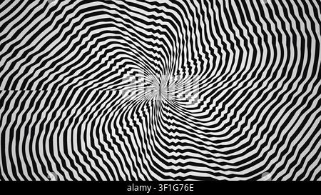 Il design presenta un intricato motivo a spirale composto da strisce alternate nere e bianche. Questa grafica crea un effetto visivo audace adatto per va Foto Stock