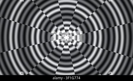 Questo design presenta un motivo a spirale bianco e nero con una serie di cerchi concentrici che creano un effetto visivo sorprendente. Il motivo attira lo sguardo Foto Stock