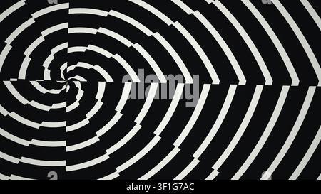 Questo design presenta uno schema a spirale creato con bande nere e bianche alternate. Le forme sono nitide e geometriche, migliorando il contrasto nella La Foto Stock