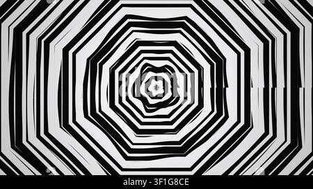 Questo design presenta una serie di bande concentriche nere e bianche disposte in un motivo a spirale. Le linee creano un effetto visivo sorprendente che attira l'attenzione Foto Stock