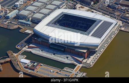 Vista aerea dell'Hill Dickinson Stadium, stadio di casa dell'Everton FC Foto Stock