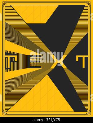 Poster con testo illusivo ottico psichedelico arte murale giallo nero tipografia contemporanea stampa motivo geometrico astratto opera d'arte vettoriale dinamica Illustrazione Vettoriale