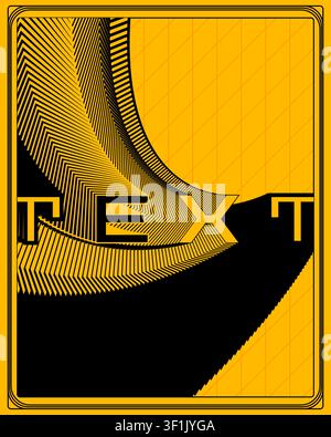 Poster con testo illusorio ottico giallo nero tipografia dinamica stampa artistica da parete motivo geometrico contemporaneo illustrazione grafica decorazione creativa per la casa Illustrazione Vettoriale