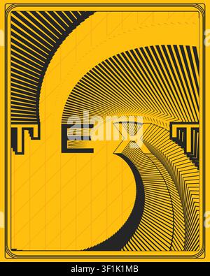 Poster in stile retro art déco giallo nero illustrazione di pattern geometrico astratto decorativo per la decorazione murale di uno spazio ufficio moderno Illustrazione Vettoriale