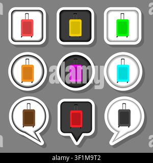 Illustrazione sul tema simboli set per una bella valigia, logo valigia composto da design piatto con elementi di app web mobili, collezione moderna Illustrazione Vettoriale