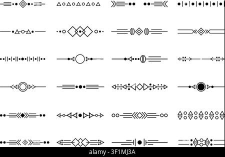 Set di clipart divisori geometrici tribali con bordi boho, ornamenti a linee minimali, frecce, punti, diamanti, download digitale SVG stampabile per lavori manuali Illustrazione Vettoriale