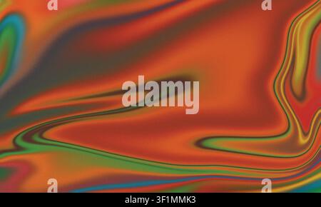 Sfondo astratto olografico con sfumatura liquida e onde fluide metallizzate vibranti iridescenti arancioni, verdi e blu. Illustrazione Vettoriale