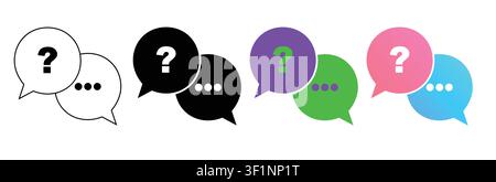 Set vettoriale colorato di icone di punti interrogativi faq all'interno di bolle vocali per l'assistenza clienti in chat con diverse varianti di colore disponibili Illustrazione Vettoriale
