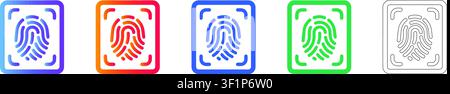 Set di icone di scansione dell'impronta digitale biometrica per la sicurezza digitale & l'identità vol 34707 Illustrazione Vettoriale