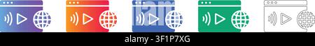 Set di icone per trasmissione in diretta globale e trasmissione online vol 34784 Illustrazione Vettoriale