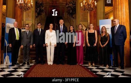 Girona, Spagna. 14 luglio 2026. Il re di Spagna Felipe VI e la regina Letizia con la principessa delle Asturie Leonor de Borbon e la principessa Sofia de Borbon alla cerimonia dei premi della principessa di Girona 2026 a Barcellona martedì 14 luglio 2026 Credit: CORDON PRESS/Alamy Live News Foto Stock