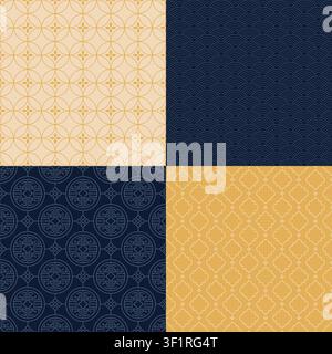Set di motivi geometrici senza cuciture ispirati agli ornamenti tradizionali cinesi in stile minimalista Illustrazione Vettoriale