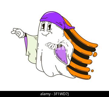 Personaggio fantasma di Halloween groovy funky che balla Illustrazione Vettoriale