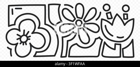Set di scarabocchi di fiori disegnati a mano Illustrazione Vettoriale