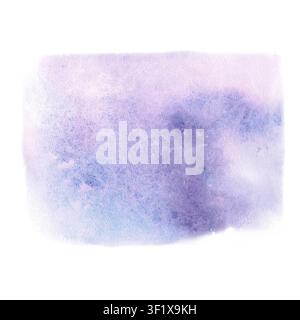 Una macchia acquerello, che brilla dal blu chiaro al viola morbido, con una texture che ricorda il polline o la polvere fine. Ideale per siti web, imballaggi e Foto Stock
