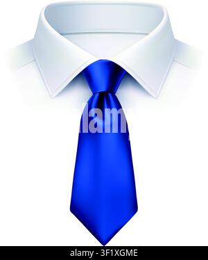 Cravatta blu con colletto bianco. Icona di accessorio formale elegante per i design della Festa del Papà Illustrazione Vettoriale