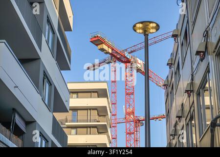 Gru, lavori di costruzione, nuovi edifici, Lauterplatz, area di sviluppo nuova di Friedenauer Höhe, Friedenau, Schöneberg, Berlino, Germania Foto Stock