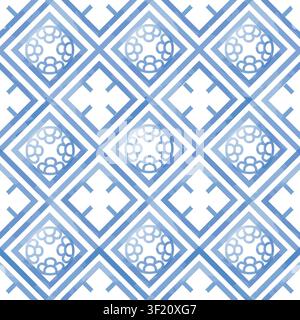 Motivo geometrico diagonale elegante asiatico tradizionale con fiori. Sfondo senza cuciture con ornamento a linea fiorita nello stile della pittura cinese Foto Stock