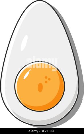 Un'illustrazione pulita di un uovo sodo tagliato a metà che mostra il tuorlo giallo brillante e l'albume bianco, isolato su uno sfondo semplice. Illustrazione Vettoriale