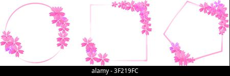 Una collezione di eleganti cornici acquerellate con fiori di ciliegio in tonalità rosa soft. Con layout circolari e quadrati, questi bordi floreali sono perfetti f Illustrazione Vettoriale