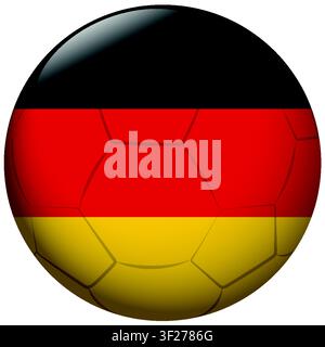 Pallone da calcio vettoriale lucido con i colori della bandiera tedesca su uno sfondo bianco semplice. Illustrazione Vettoriale